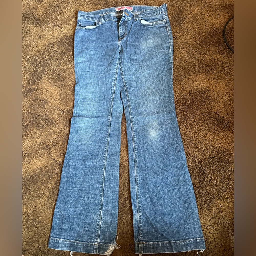 GAP long and lean jeans. Beautiful jean material and a flair at the bottom.